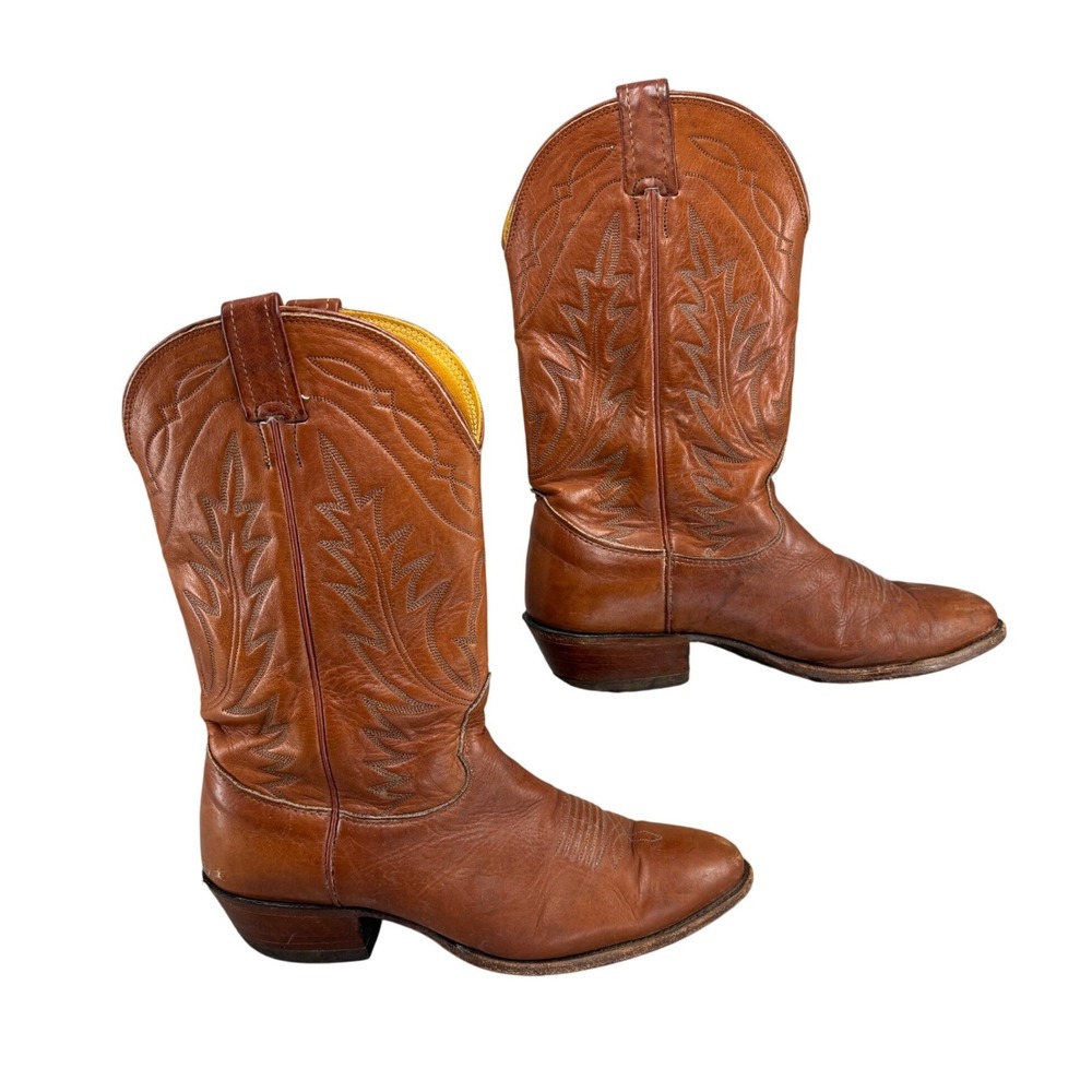 Vintage Nocona Boots Brown Leather Western Cowboy‎ Made in USA Men's 8.5 Wide